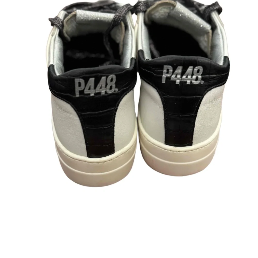 P448 Thea Platform Sneakers White Metallic Leather and Suede Size 37‎